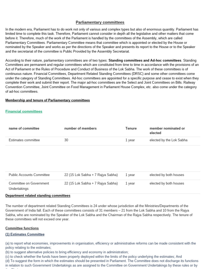 Overview of Parliamentary Committees | PDF | Committee | Government