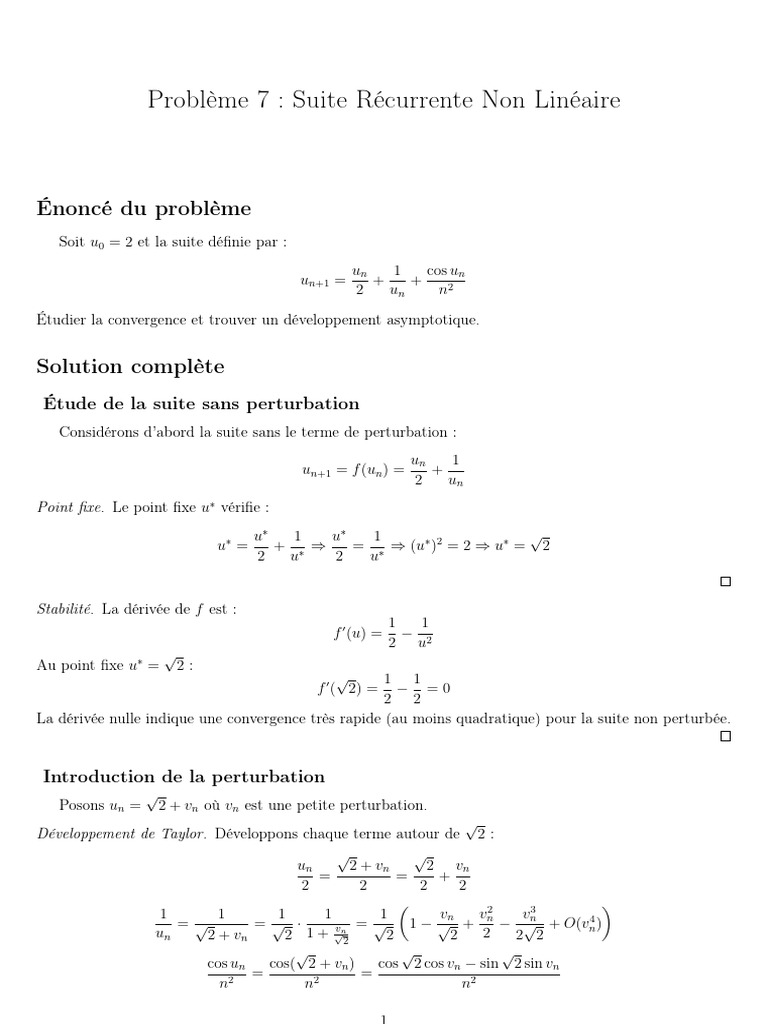 Convergence d'une Suite Récurrente Non Linéaire PDF Mathématiques — free download
