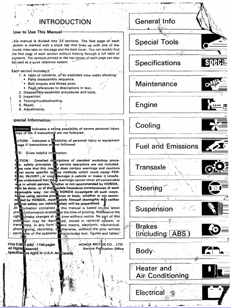 Acura Integra Da9 Db1 Db2 93 Service Manual | PDF