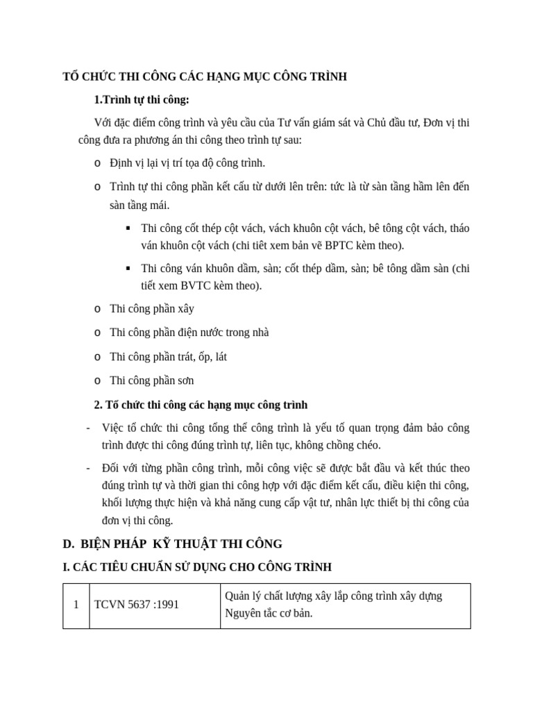 T CH C Thi Công Các H NG M C Công Trình | PDF