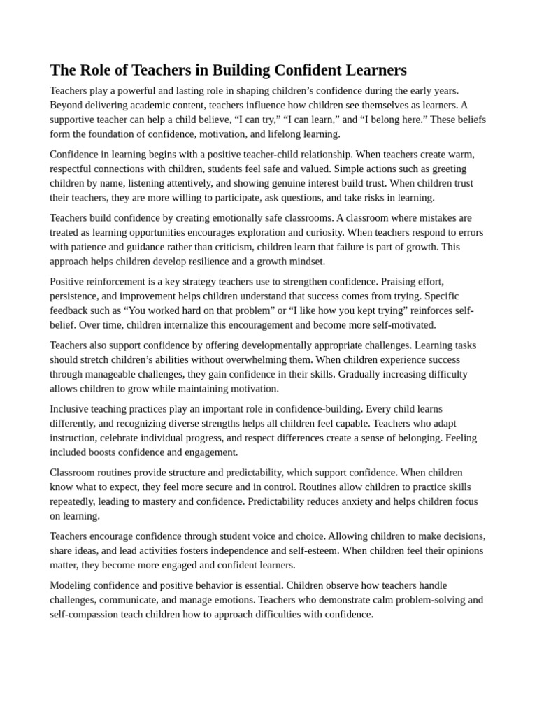 Teachers' Impact on Student Confidence | PDF | Teachers | Learning