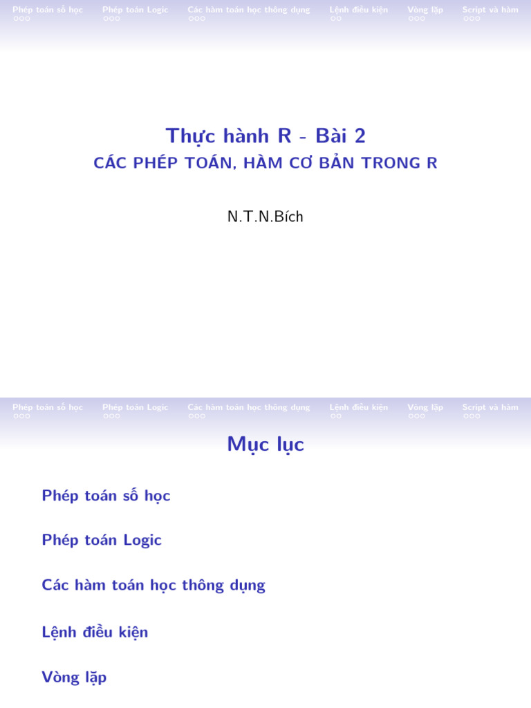 Bài 2 - Các Phép Toán Và Hàm Cơ Bản Trong R | PDF