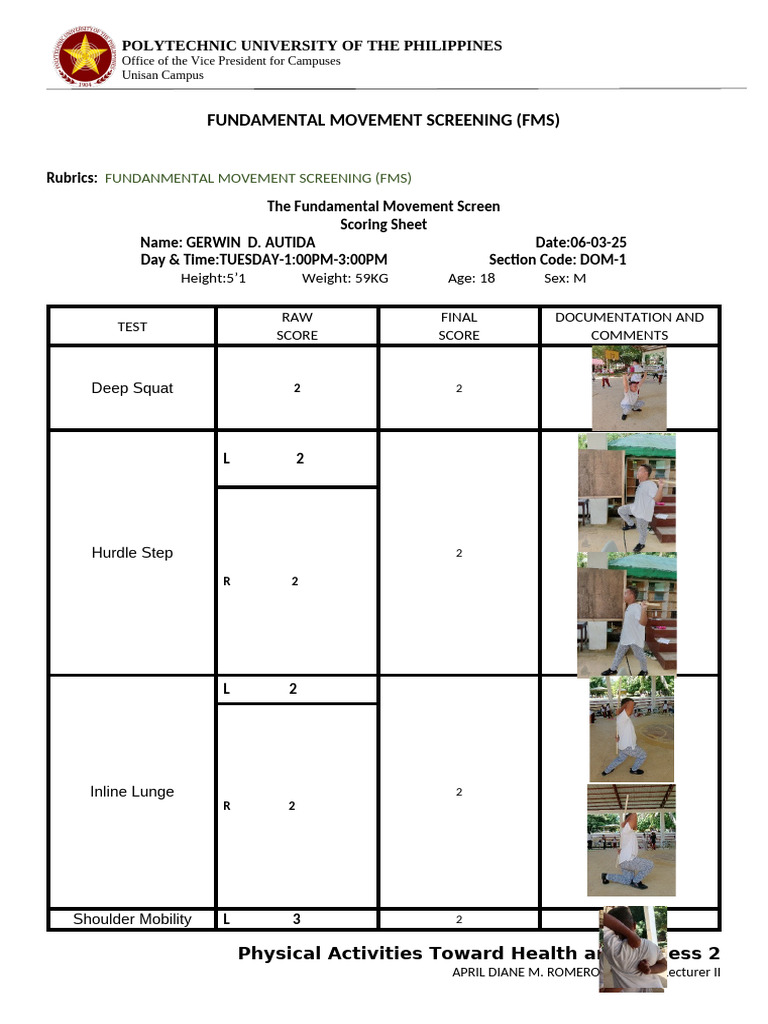 Fundamental Movement Screening Results | PDF | Weight Training
