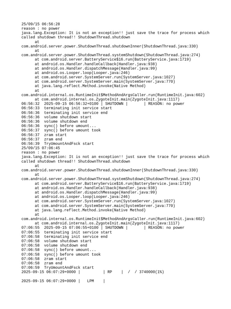 Android Shutdown Log: No Power Issues | PDF | Computing