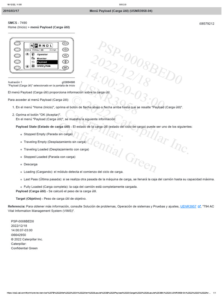 Menú Payload: Información y Estado | PDF