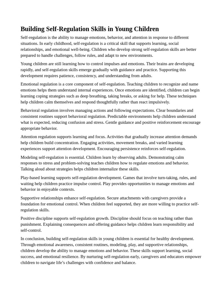 Developing Self-Regulation in Young Kids | PDF | Emotional Self ...