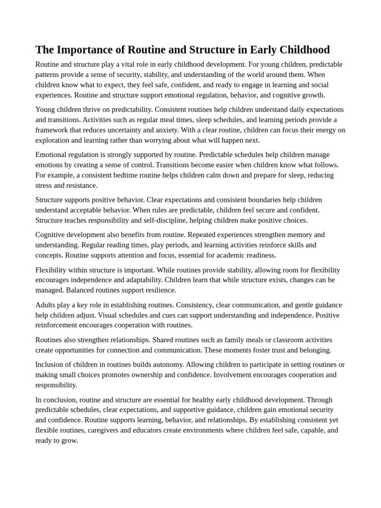 Importance of Routines in Early Childhood | PDF | Child Development ...