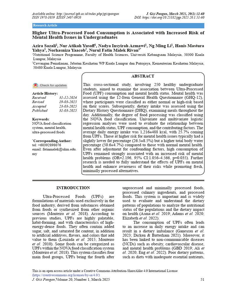 UPF Consumption and Mental Health Risks | PDF | Nutrition | Diet ...