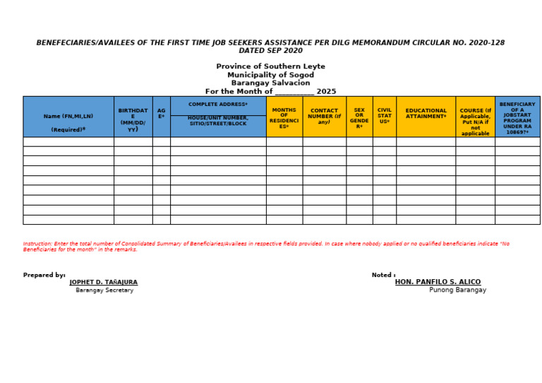 First-Time Job Seekers Assistance Form | PDF