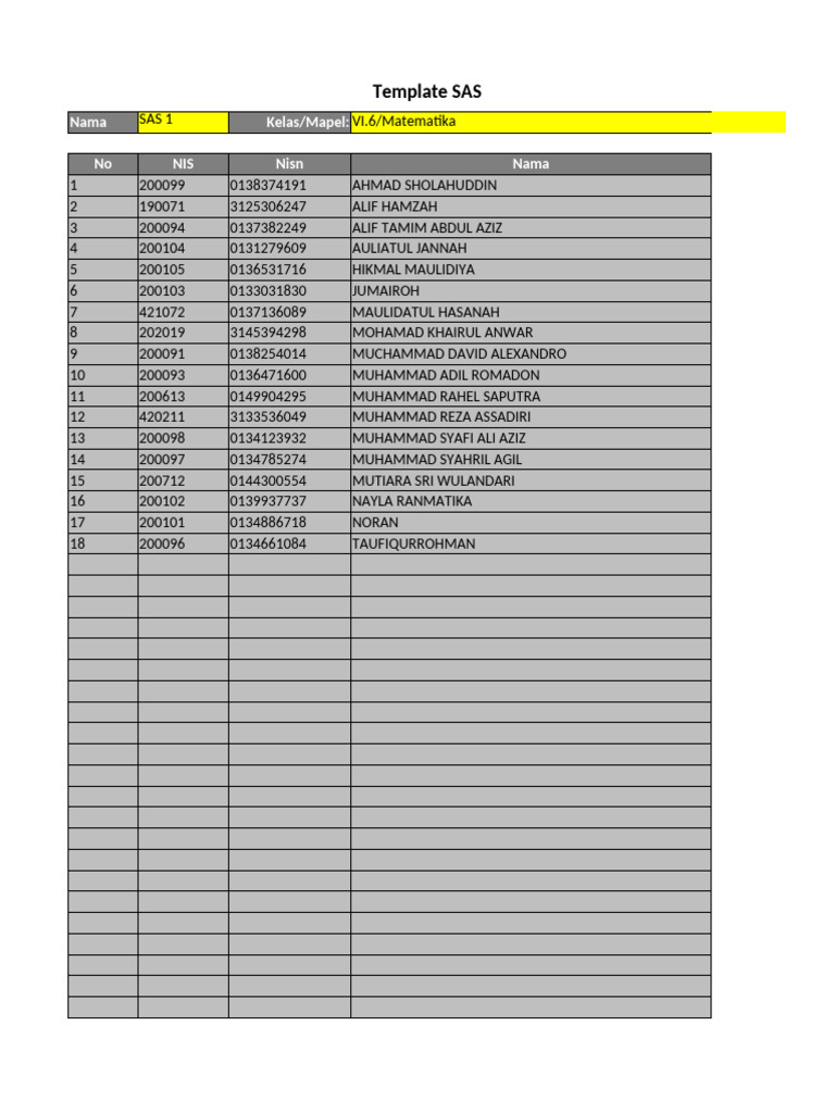 SAS Class VI.6 Matematika Template | PDF
