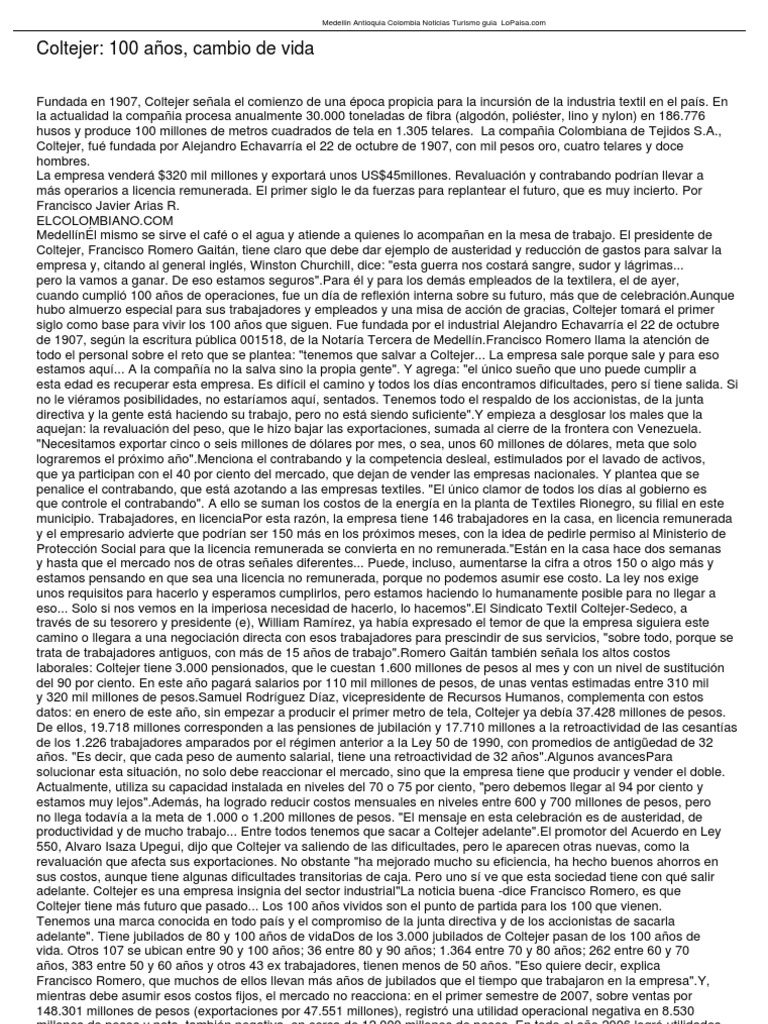 Coltejer: Un siglo de desafíos textiles | PDF | Colombia | Algodón