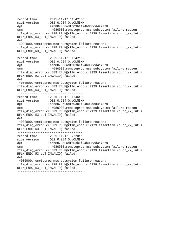 MIUI OS2.0.204.0 Error Log Summary | PDF