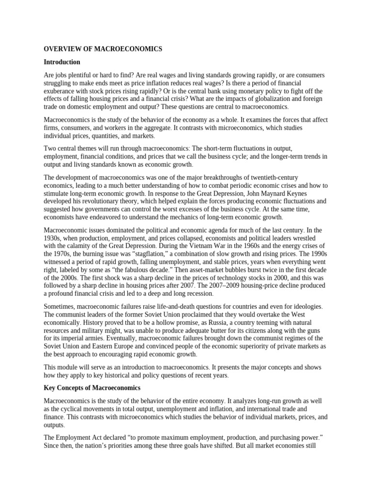 Introduction to Macroeconomics Concepts | PDF | Macroeconomics ...