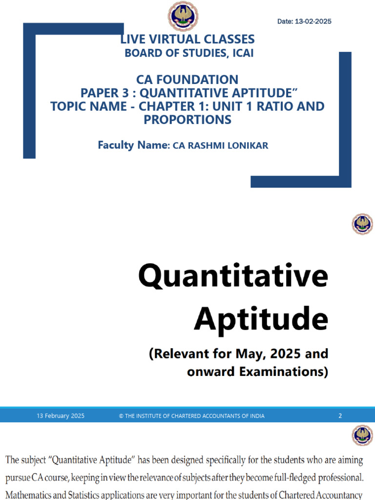 CA Foundation: Ratio and Proportions | PDF