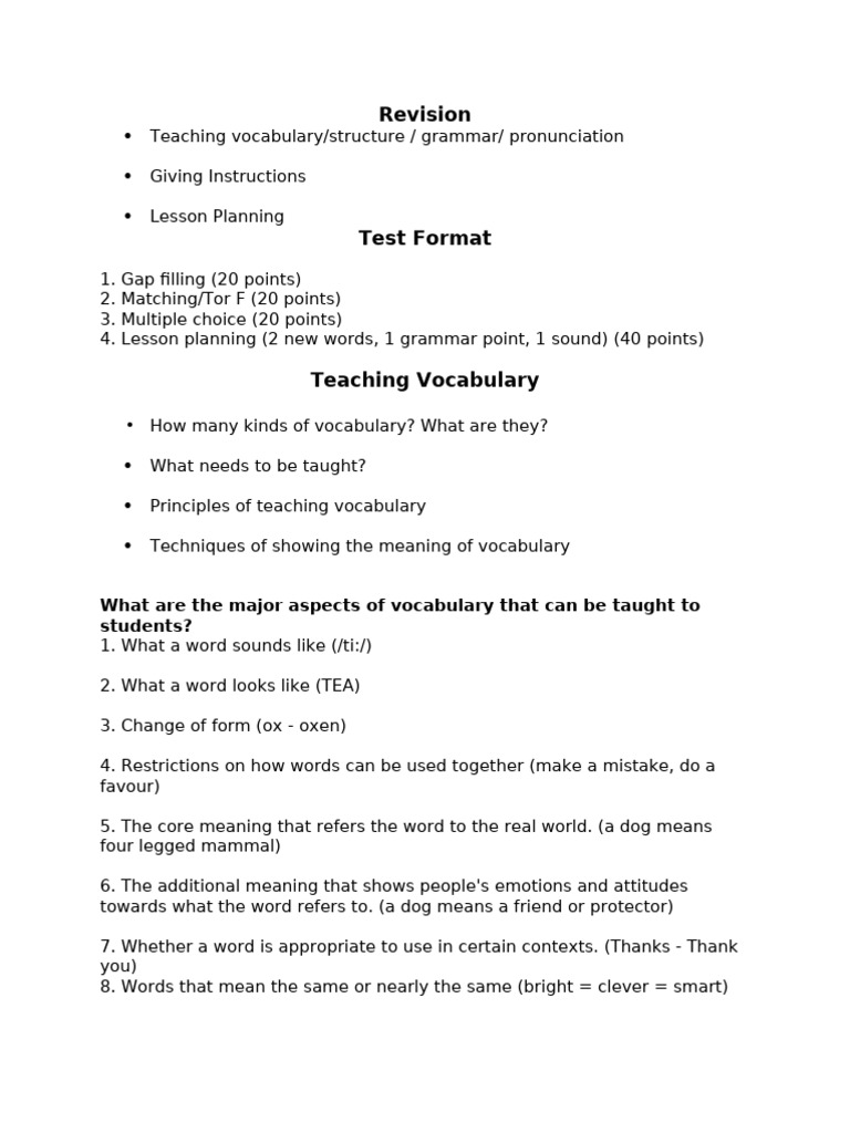Teaching Vocabulary and Lesson Planning Guide | PDF | Cognition ...