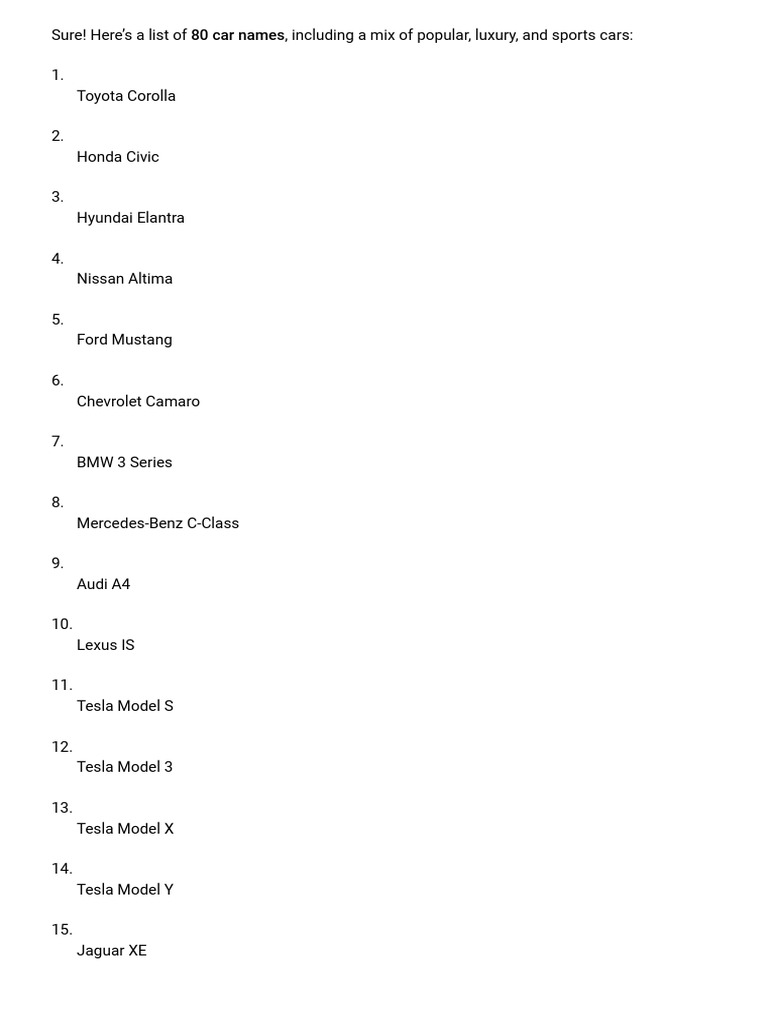 80 Popular Car Names List | PDF