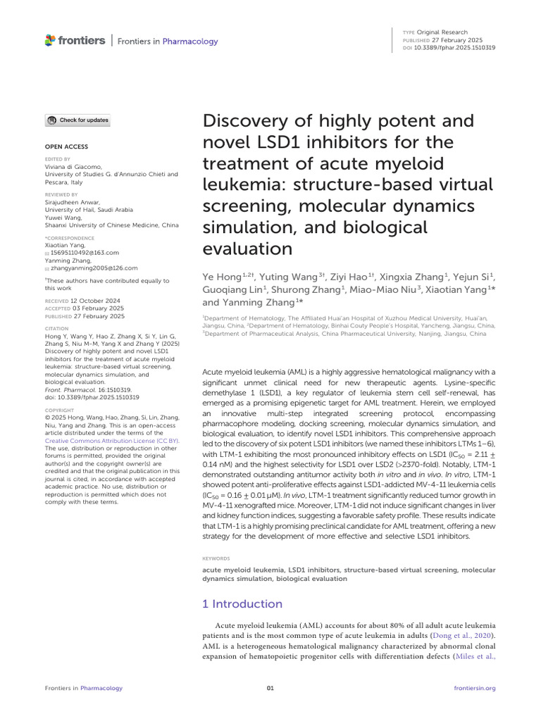 ARTIGO 1 - Discovery of Highly Poten and Novel LSD1 Inhibitors For The ...