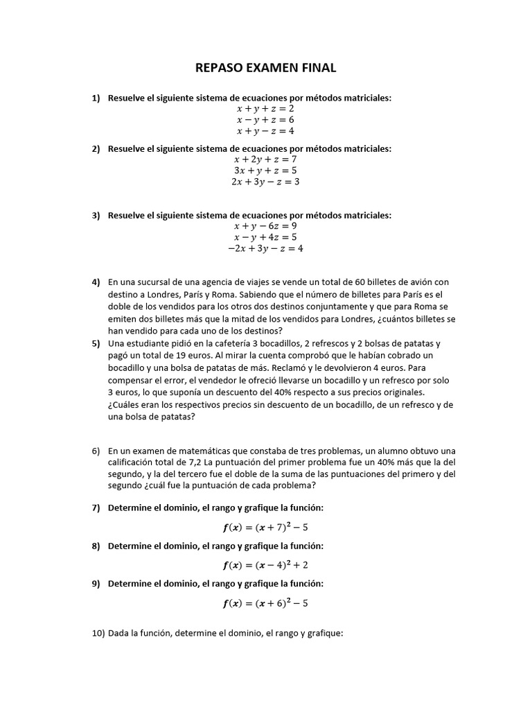 Repaso Examen Final Mate 2 | PDF | Matemáticas | Objetos matemáticos