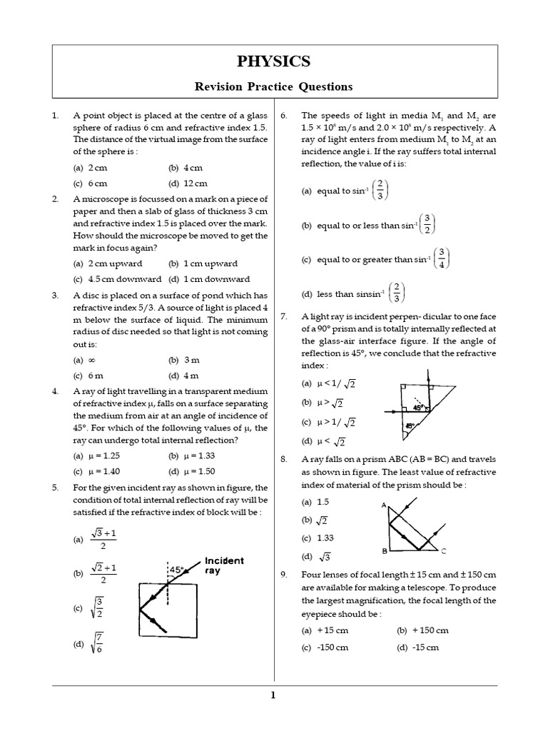 Physics Revision Questions on Optics and Waves | PDF | Nuclear Fusion ...