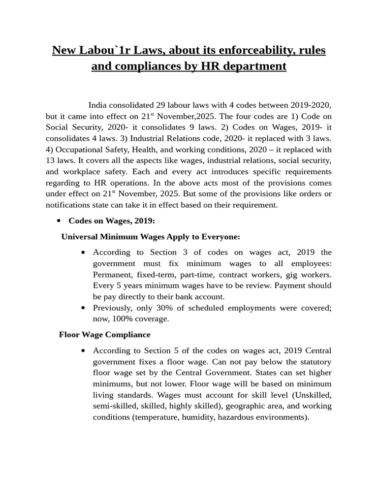 India’s New Labour Laws Overview 2025 | PDF | Employment | Wage