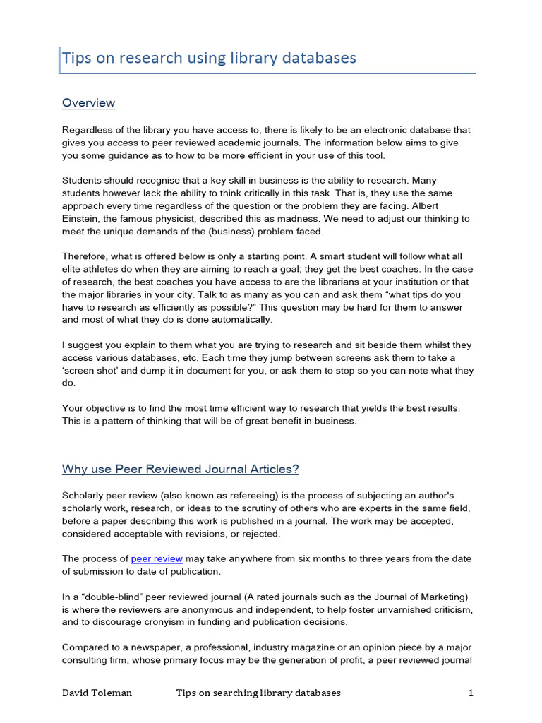 Library Database Research Tips | PDF