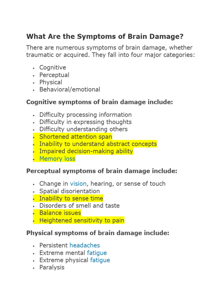 What Are The Symptoms of Brain Damage | PDF