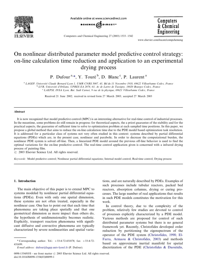 On Nonlinear Distributed Parameter Model Predictive Control Strategy ...