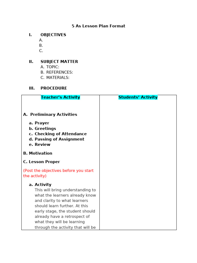 5-Stage Lesson Plan Format Guide | PDF