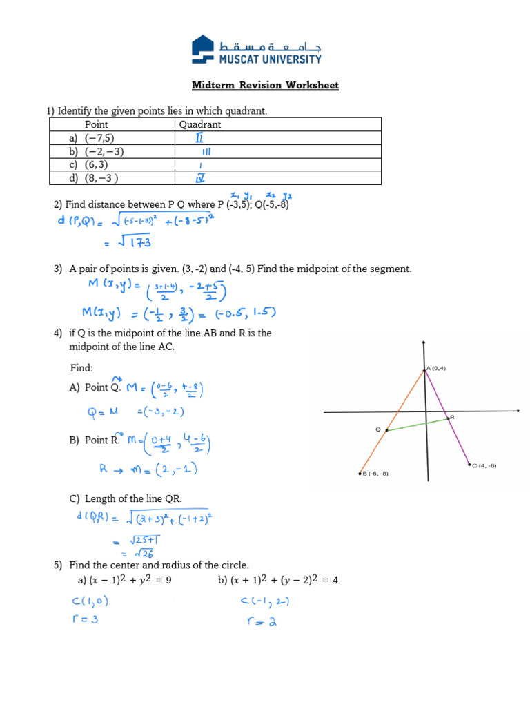 Math 1 Midterm Revision Worksheet 2024-2026 | PDF