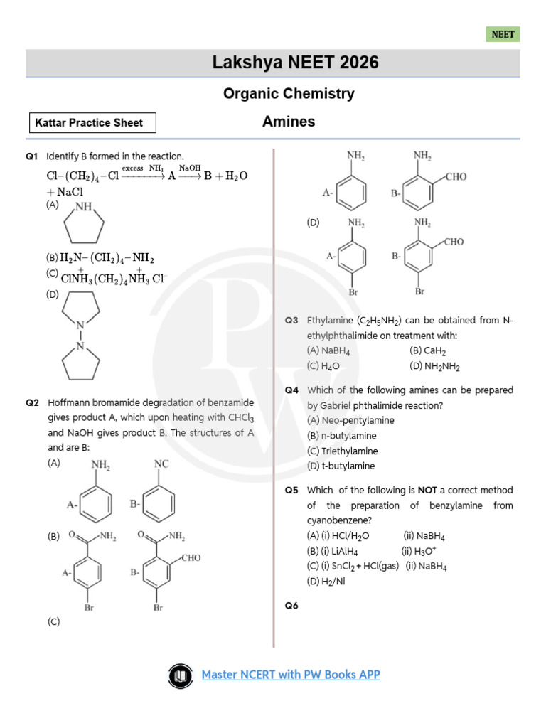 NEET Organic Chemistry: Amines Practice | PDF | Amine | Organic Chemistry