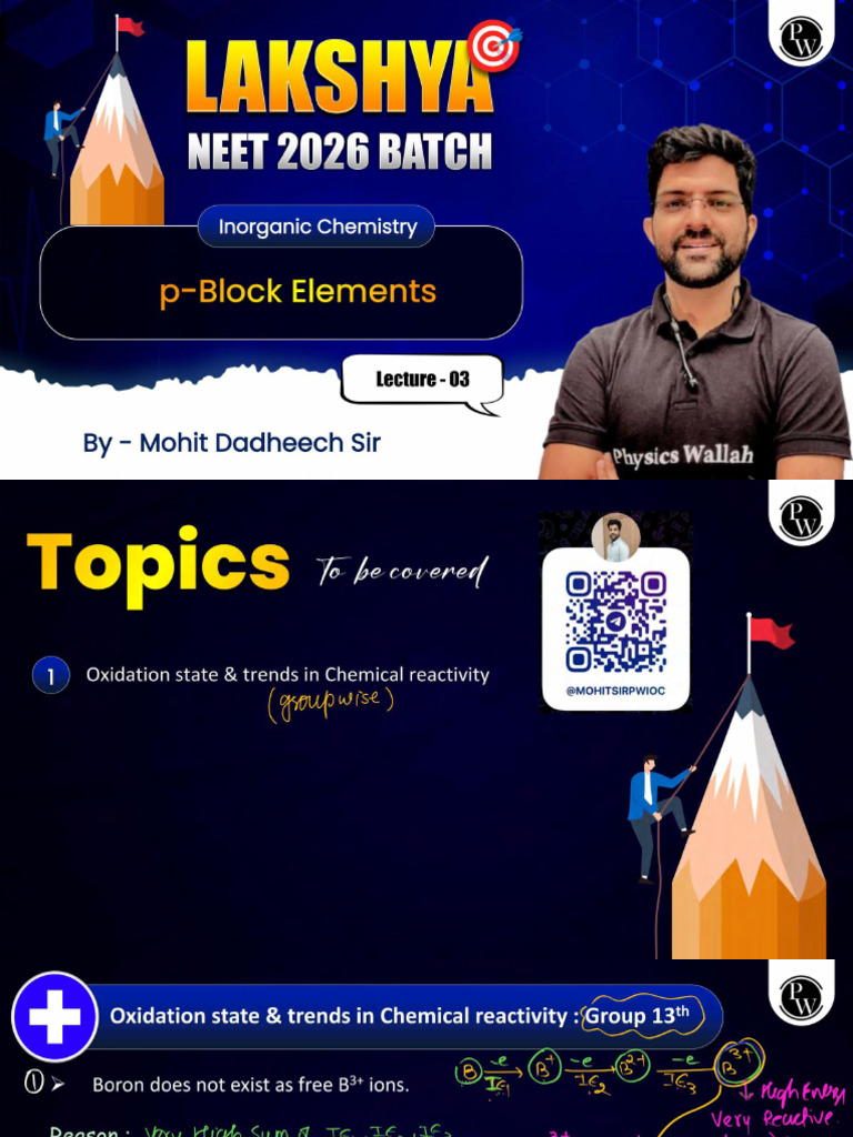 The P-Block Elements 03 Class Notes Lakshya NEET 2026 PDF | PDF
