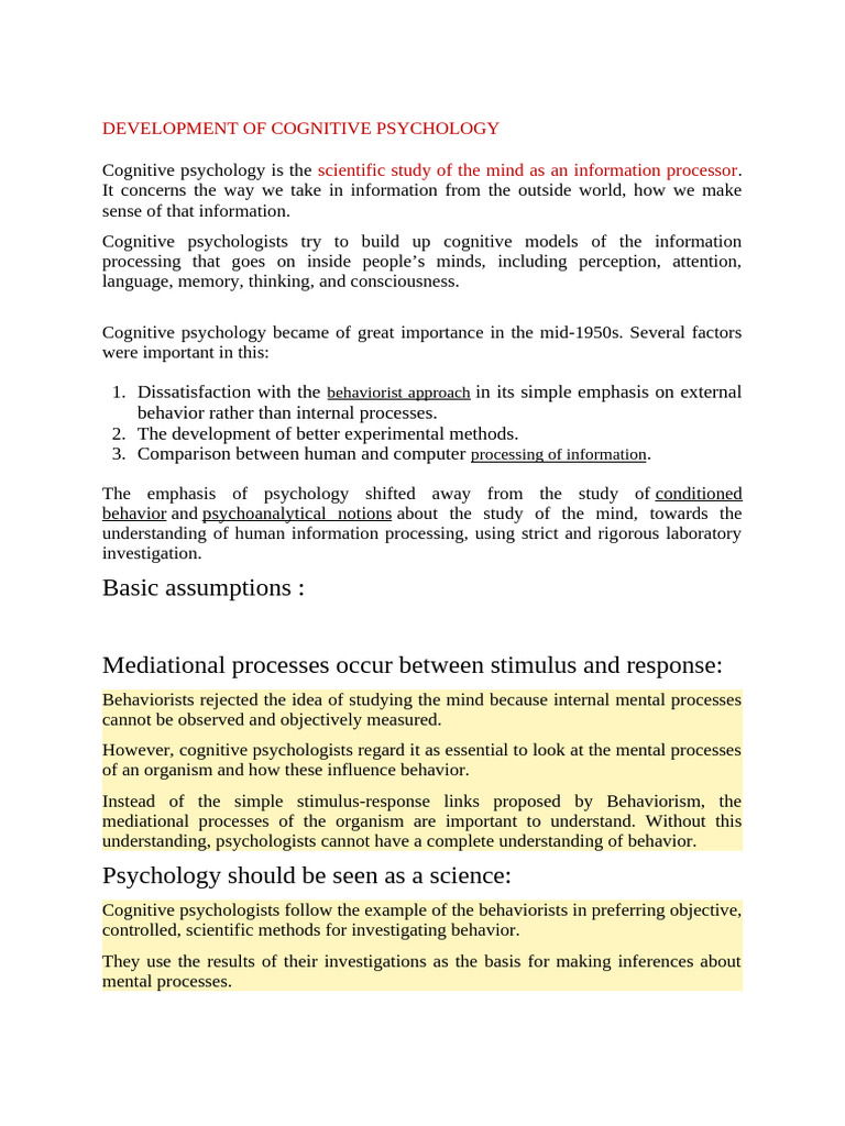 659 Development of Cognitive Psychology | PDF | Cognitive Behavioral ...