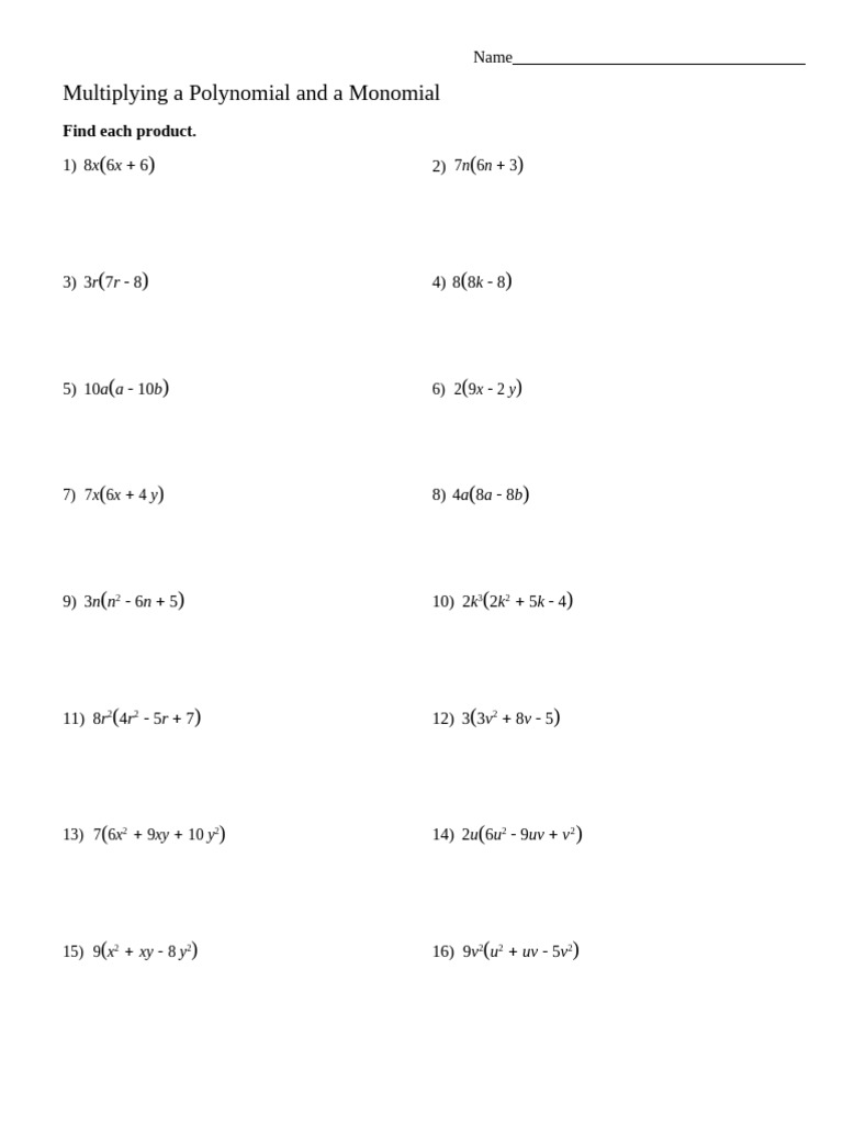 Multiplying A Polynomial and A Monomial | PDF