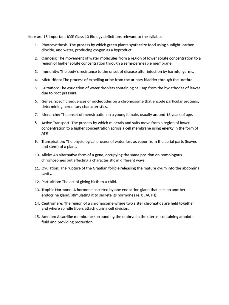 Essential ICSE Class 10 Biology Terms | PDF | Genetics | Heredity