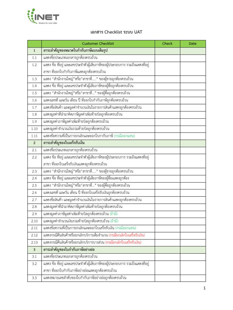 Customer Checklist TH | PDF