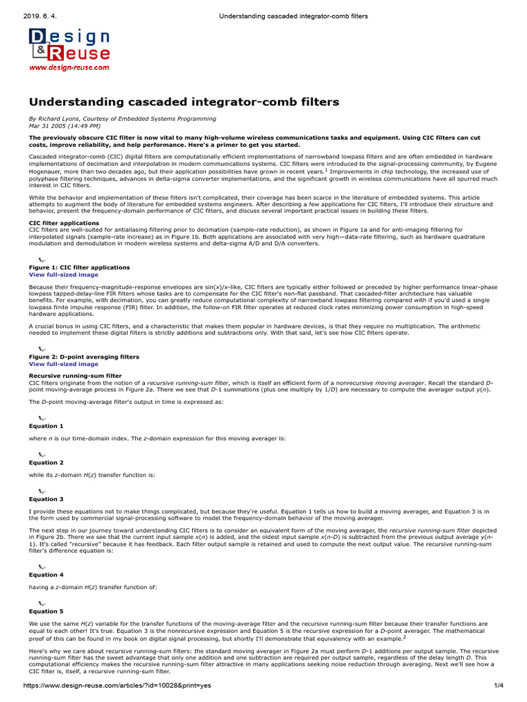 Understanding CIC Digital Filters | PDF | Filter (Signal Processing ...