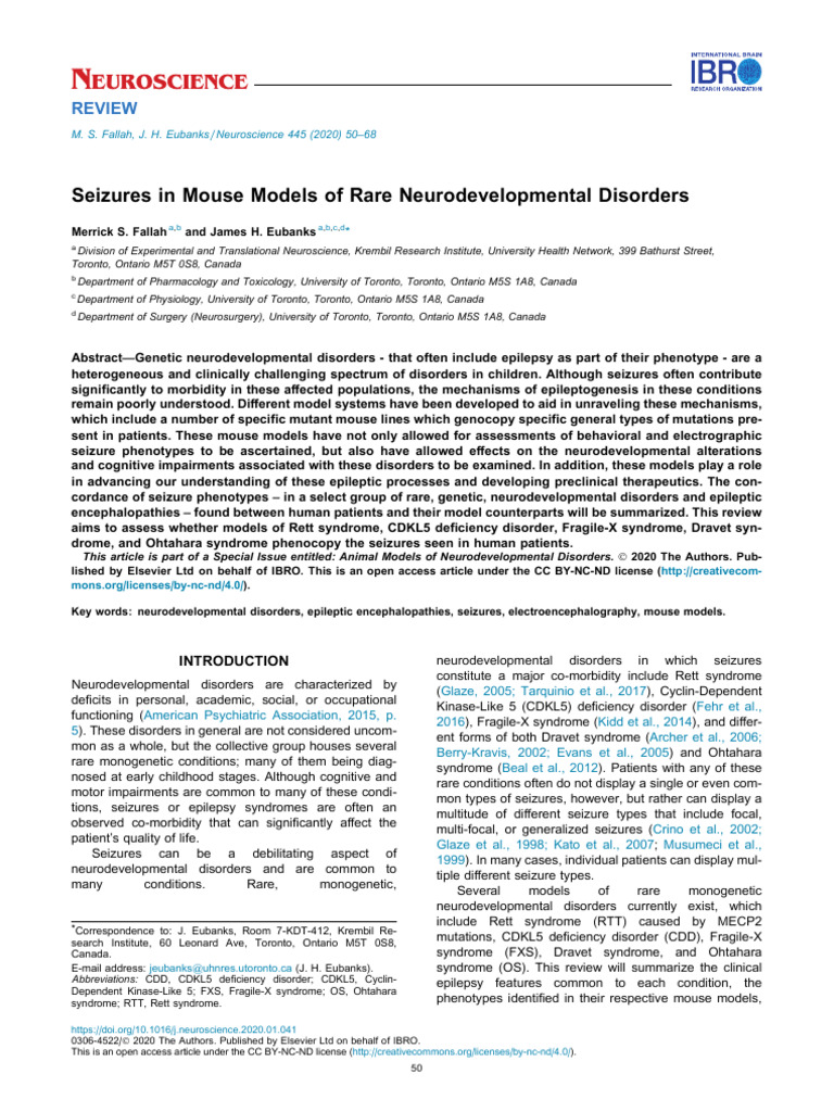 Seizures in Mouse Models of Rare Neurodevelopmental Disorders | PDF ...