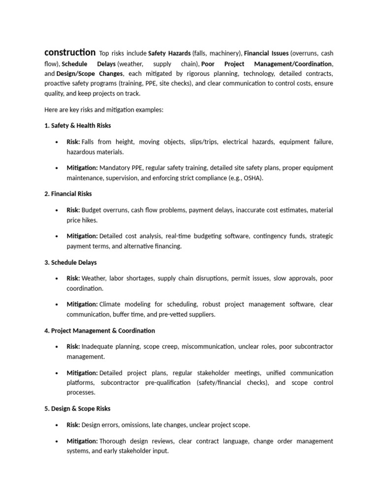 Construction Risk Management Strategies | PDF | Cost Of Living ...