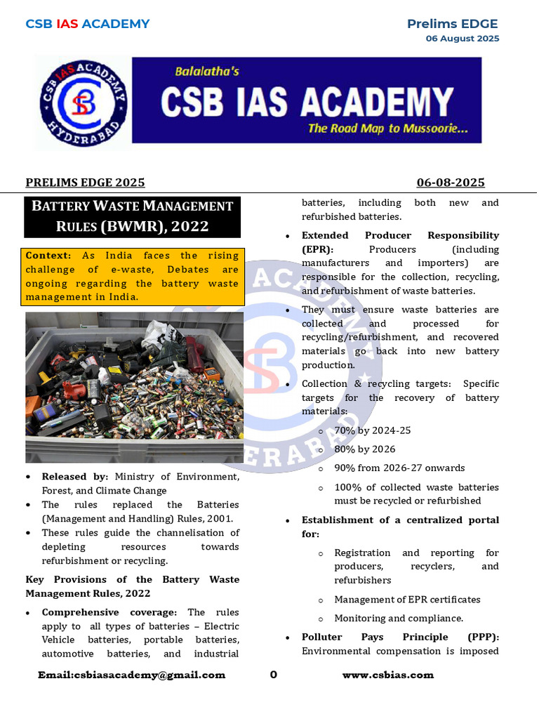 Battery Waste Management Rules 2022 | PDF | Recycling | Waste
