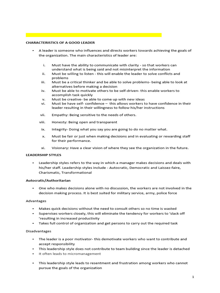 Leadership Notes - Internal Organizational Environment POB 4th | PDF ...