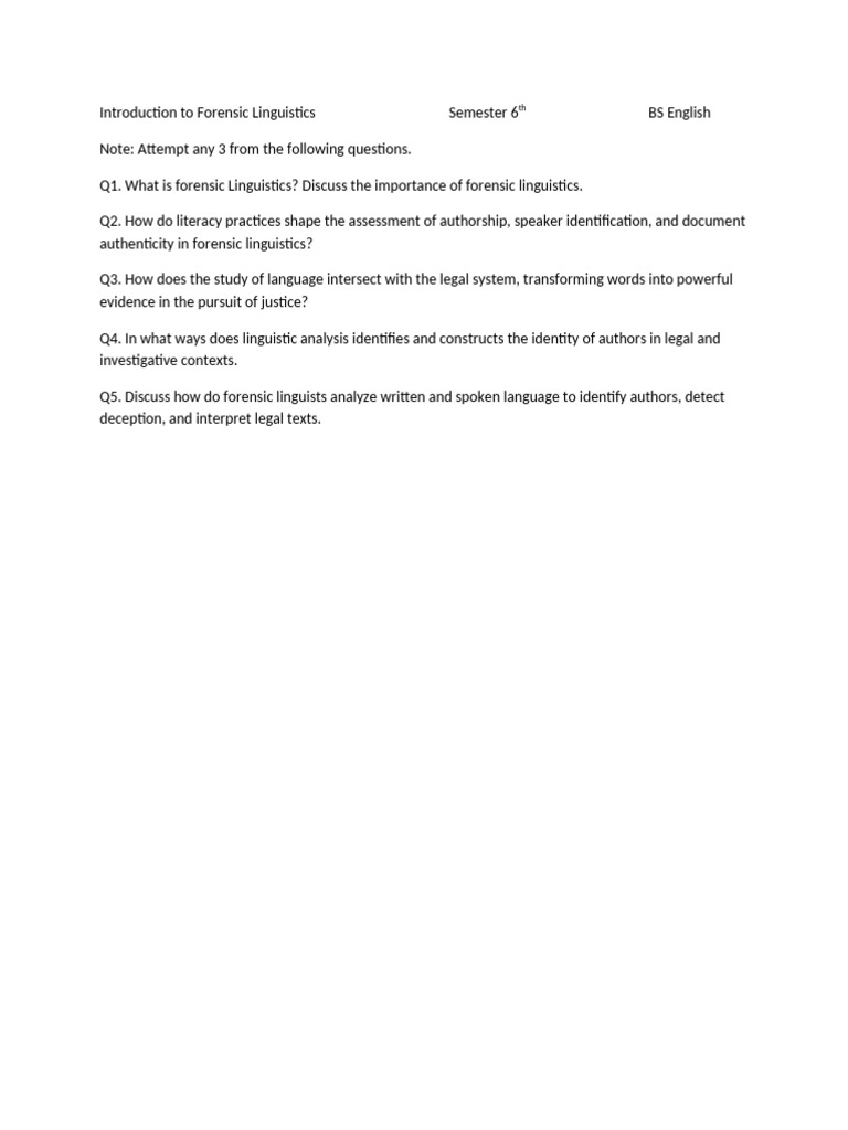 Forensic Linguistics Overview and Applications | PDF