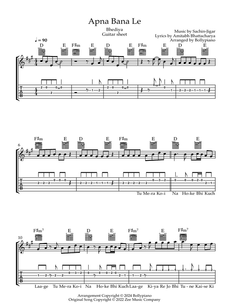 Apna Bana Le Guitar Sheet 250412 193247 | PDF