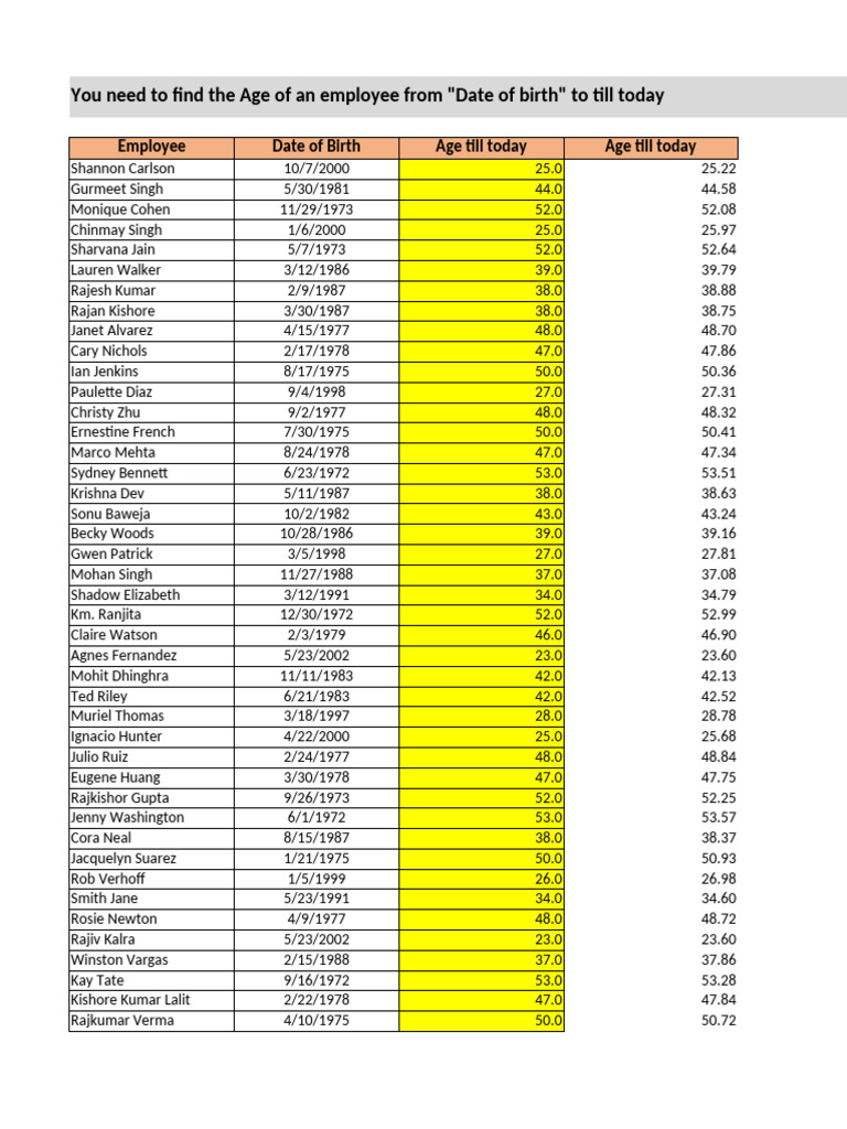 Employee Age and Service Calculation | PDF