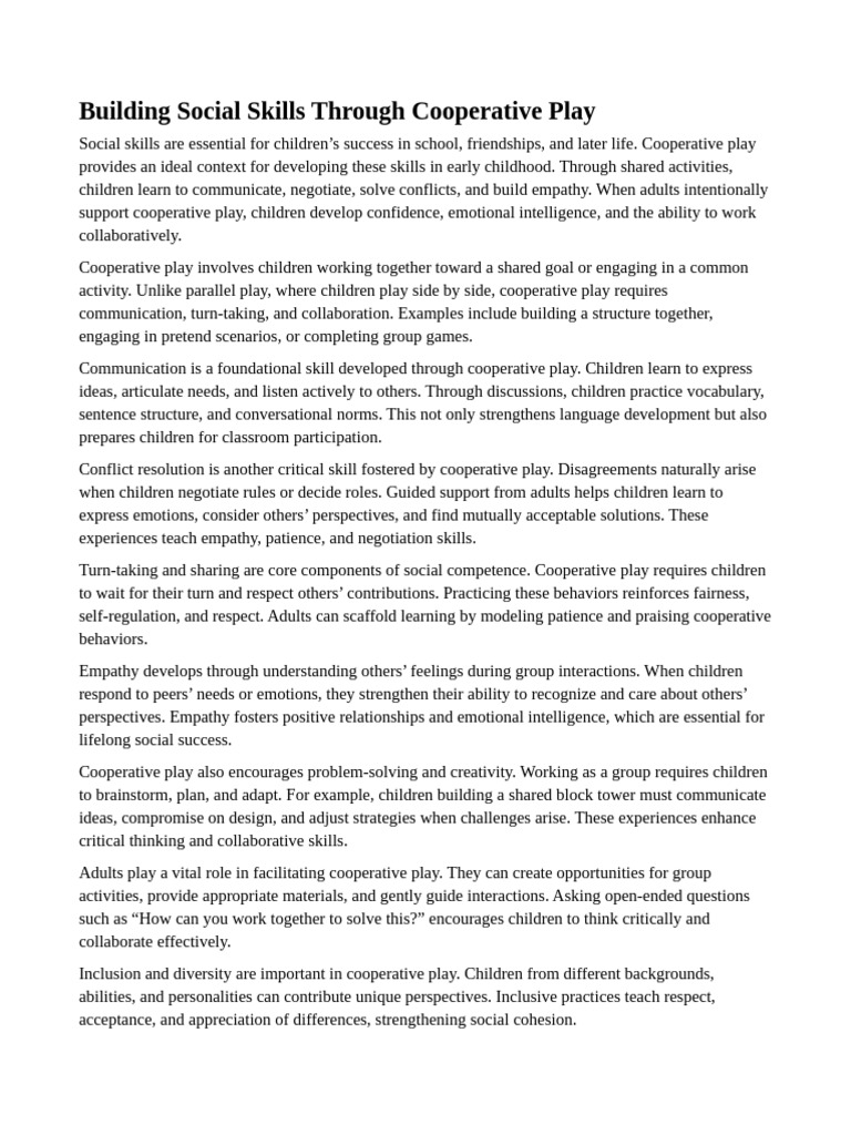 Enhancing Social Skills via Cooperative Play | PDF | Empathy ...