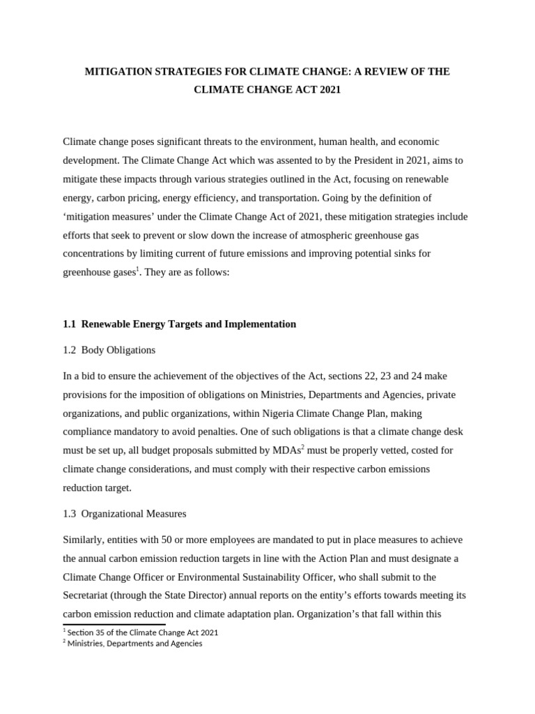 Climate Change Act 2021 Mitigation Strategies | PDF | Climate Change ...