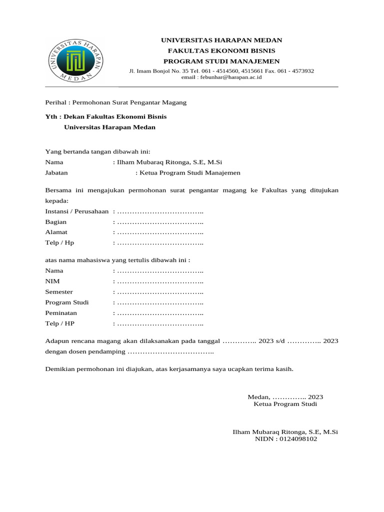 Form Permohonan Magang Januari 2023 | PDF