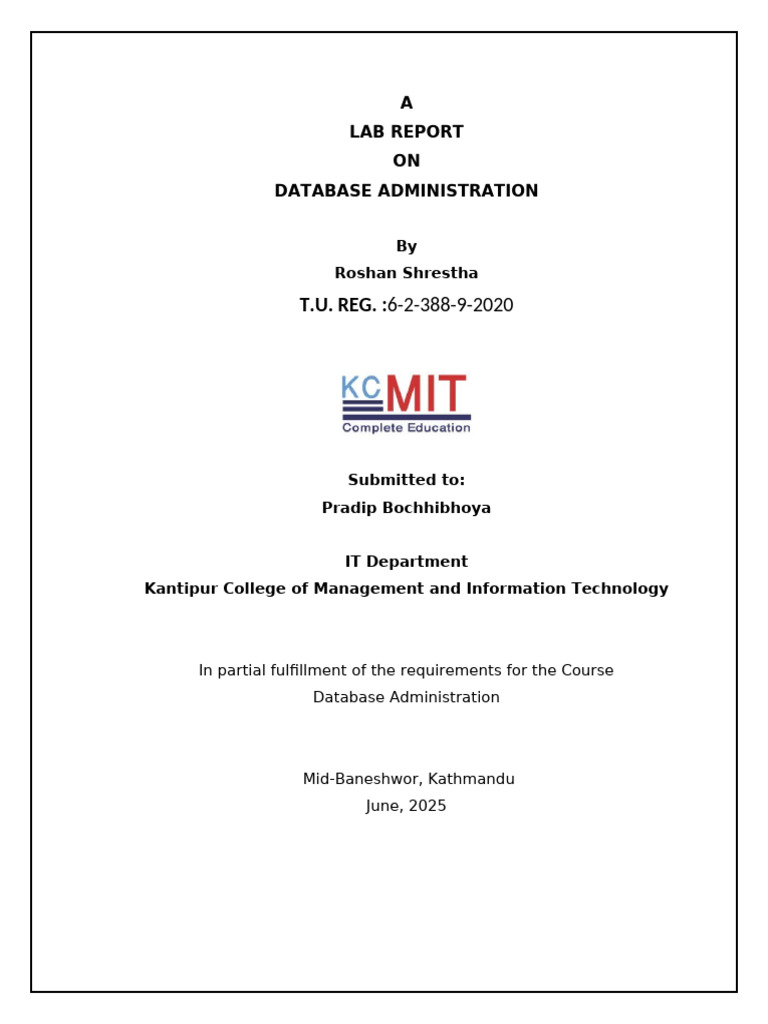 DBA Lab Report.1 | PDF | Databases | System Software