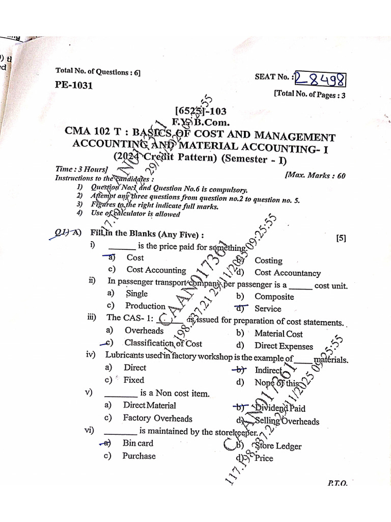 Cost and Management Accounting Exam Guide | PDF | Financial Economics ...