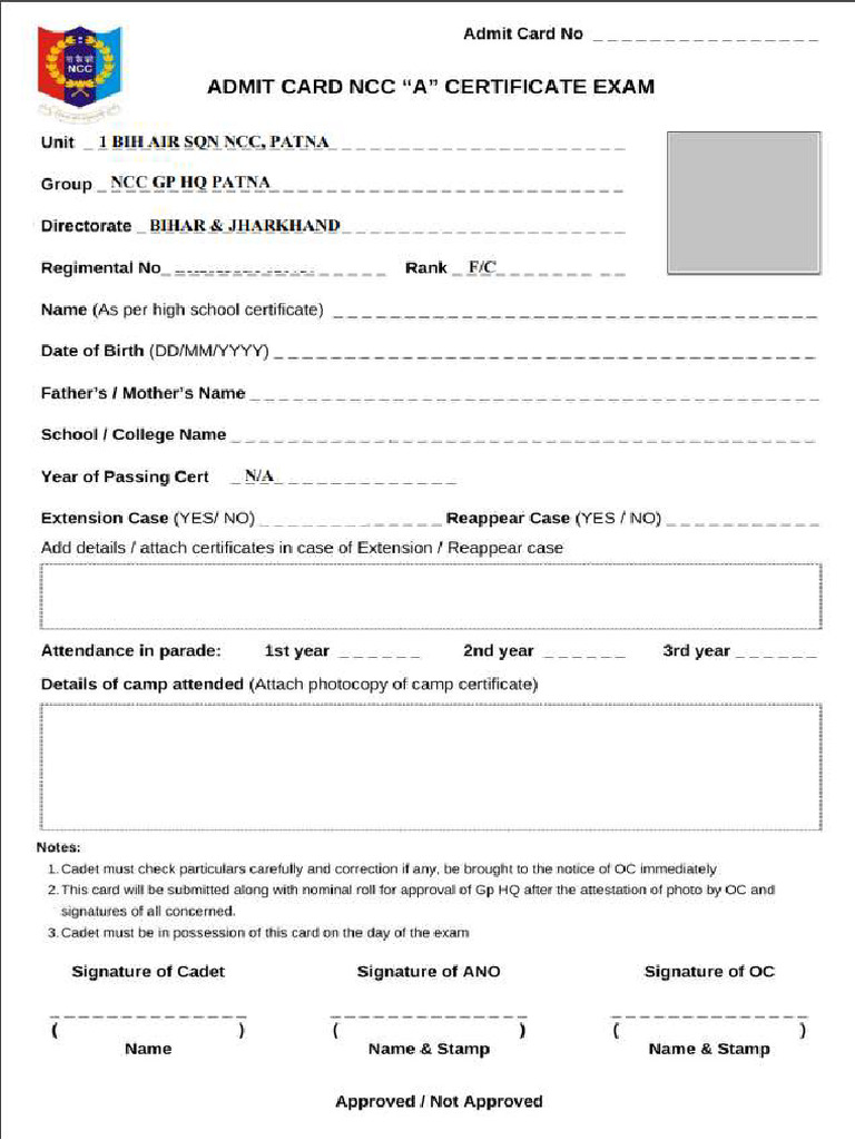 Admit Card Blank Format | PDF