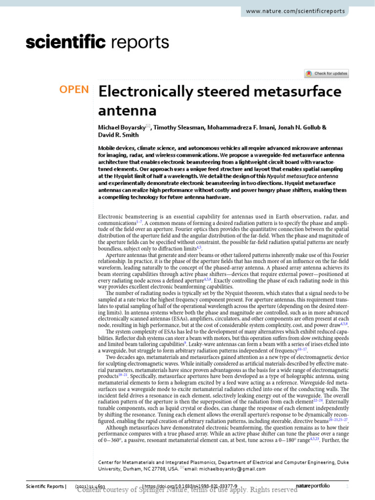 Electronic Beamsteering Metasurface Antenna | PDF | Antenna (Radio ...